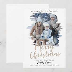 Brushed Tan Family of Four Pregnancy Photo Holiday Card