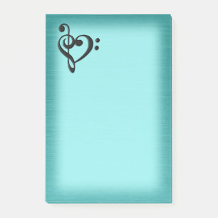 Brushed Teal Notepad with Music Heart Clefs