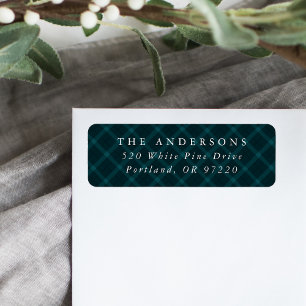 Brushed Teal Plaid Holiday Return Address