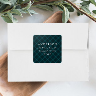 Brushed Teal Plaid Return Address Label