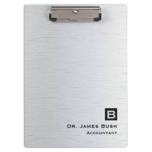 Brushed Titanium Slate Monogram Professional Clipboard