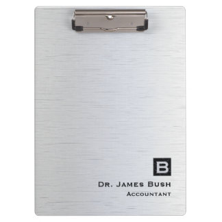 Brushed Titanium Slate Monogram Professional Clipboard