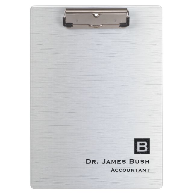 Brushed Titanium Slate Monogram Professional Clipboard (Front)