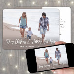Brushed White Script Christmas & New Years 2 Photo Holiday Card<br><div class="desc">Send stylish joyful greetings and share two of your favourite pictures with a unique custom photo holiday card. All text on this template is simple to personalize to include any wording, such as Merry Christmas, Happy Holidays, Seasons Greetings, New Year Cheers etc. (IMAGE PLACEMENT TIP: An easy way to centre...</div>
