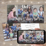 Brushed White Script Christmas & New Years 2 Photo Holiday Card<br><div class="desc">Send stylish joyful greetings and share four of your favourite pictures with a unique custom photo collage 4"x8" holiday card. All text on this template is simple to personalize to include any wording, such as Merry Christmas, Happy Holidays, Seasons Greetings, New Year Cheers etc. (IMAGE PLACEMENT TIP: An easy way...</div>