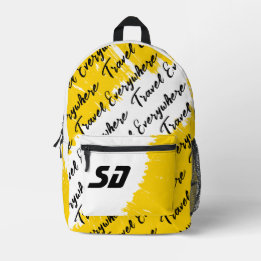 Brushed White Yellow Black with Initials  Printed Backpack