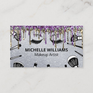 Brushes Makeup Artist Glitter Drips Business Card