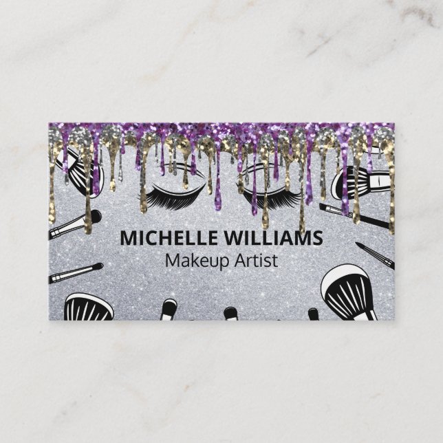 Brushes | Makeup Artist | Glitter Drips Business Card (Front)