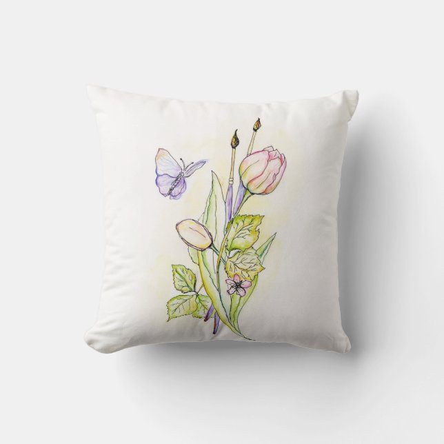 Brushes 'n Flowers Throw Pillow (Front)