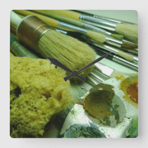Brushes & Paint Square Wall Clock