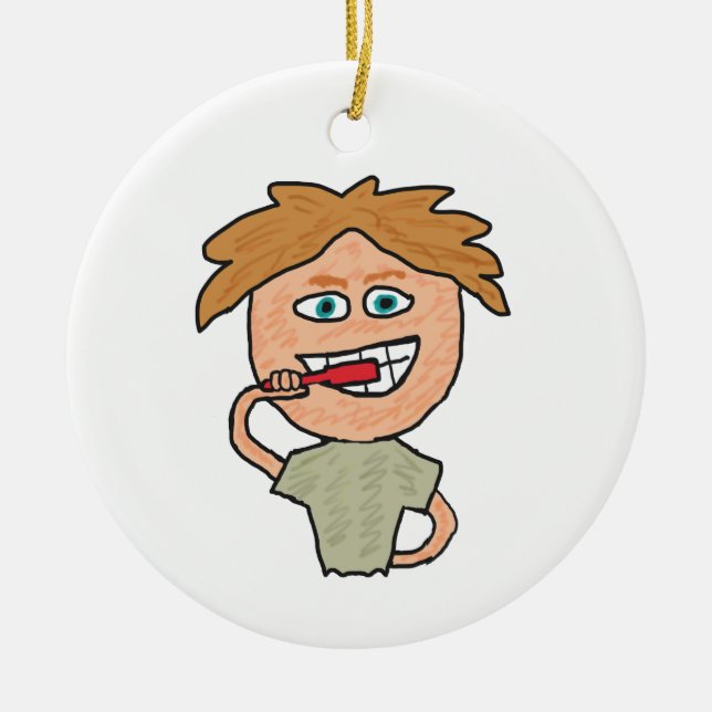 Brushing Teeth Ceramic Ornament (Front)
