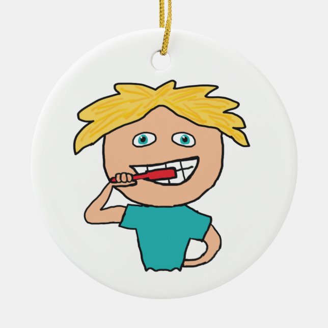 Brushing Teeth Ceramic Ornament (Front)