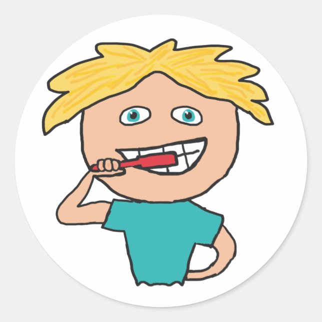 Brushing Teeth Classic Round Sticker (Front)