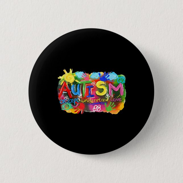 Brushstroke Autism Awareness Accept Understand Lov 2 Inch Round Button (Front)
