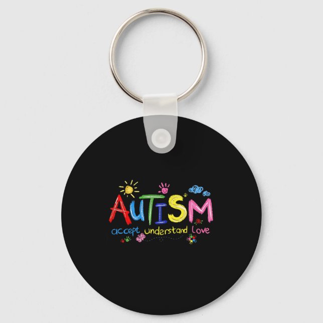 Brushstroke Autism Awareness Accept Understand Lov Keychain (Front)