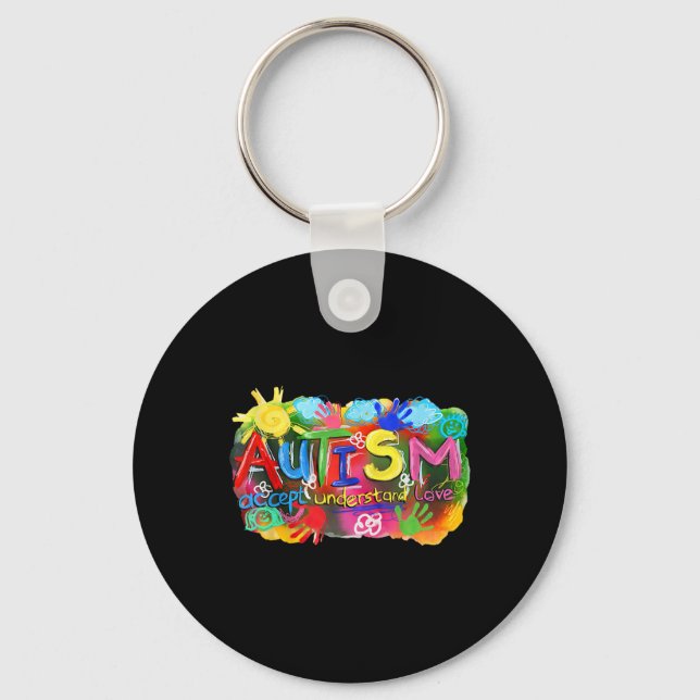 Brushstroke Autism Awareness Accept Understand Lov Keychain (Front)