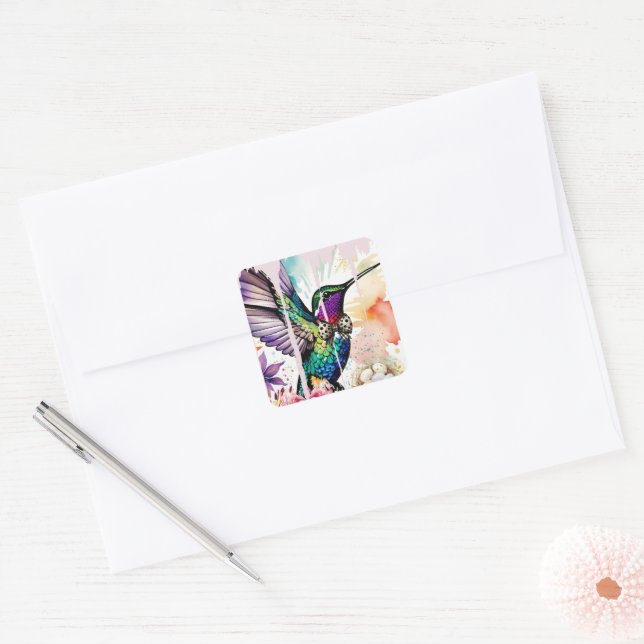 Brushstroke Bird Art Square Sticker (Envelope)