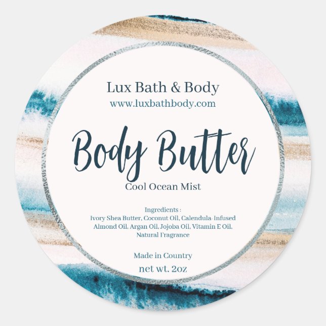 Brushstroke Blue Neutral Silver Chic Product Label (Front)