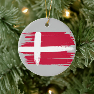 Brushstroke Denmark Flag Ceramic Ornament