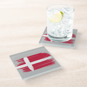 Brushstroke Denmark Flag Glass Coaster