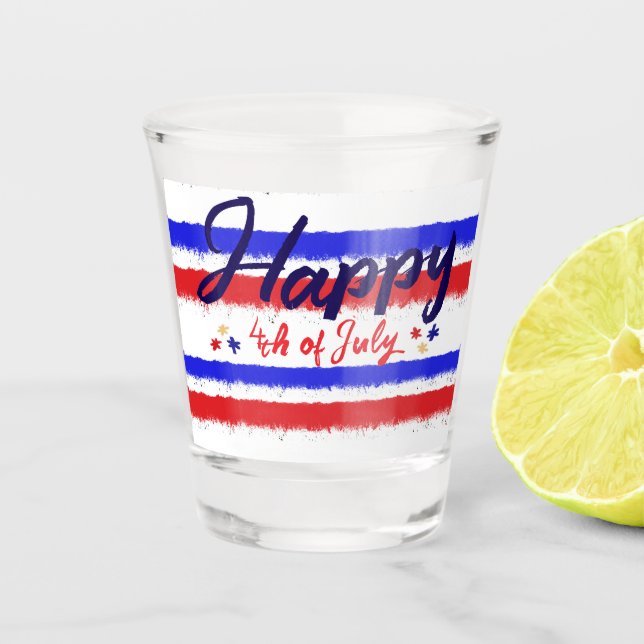 Brushstroke Happy 4th July American Flag Festive Shot Glass (Front)