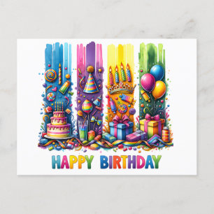Brushstroke Happy Birthday  Postcard