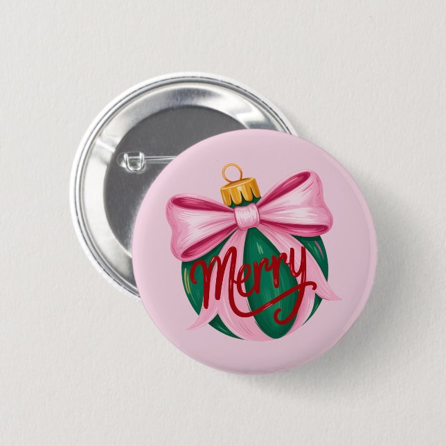 Brushstroke Ornament Preppy Xmas Coquette Xmas 2 Inch Round Button (Front & Back)
