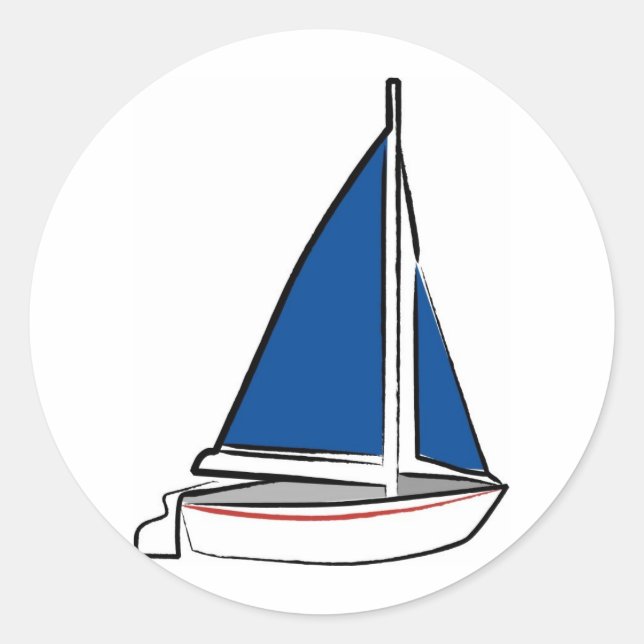 Brushstroke Ship with Blue Sail Classic Round Sticker (Front)