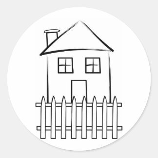 Brushstroke White Picket Fence House Classic Round Sticker