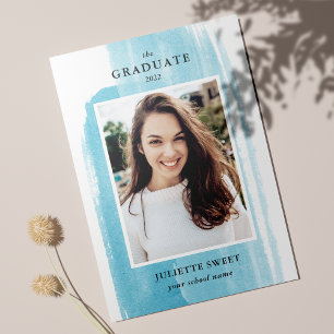 Brushstrokes   Blue Photo Girly Graduation  Invitation