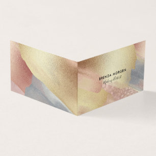 Brushstrokes gold pink and grey business card
