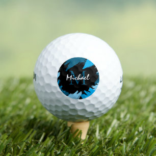 Brushstrokes shades of blue name with monogram golf balls