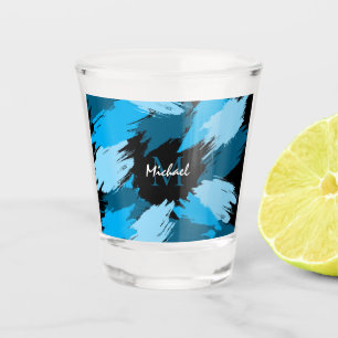 Brushstrokes shades of blue name with monogram shot glass