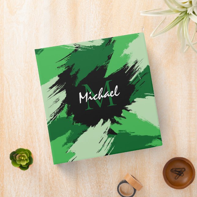Brushstrokes shades of green name with monogram binder (In Situ)