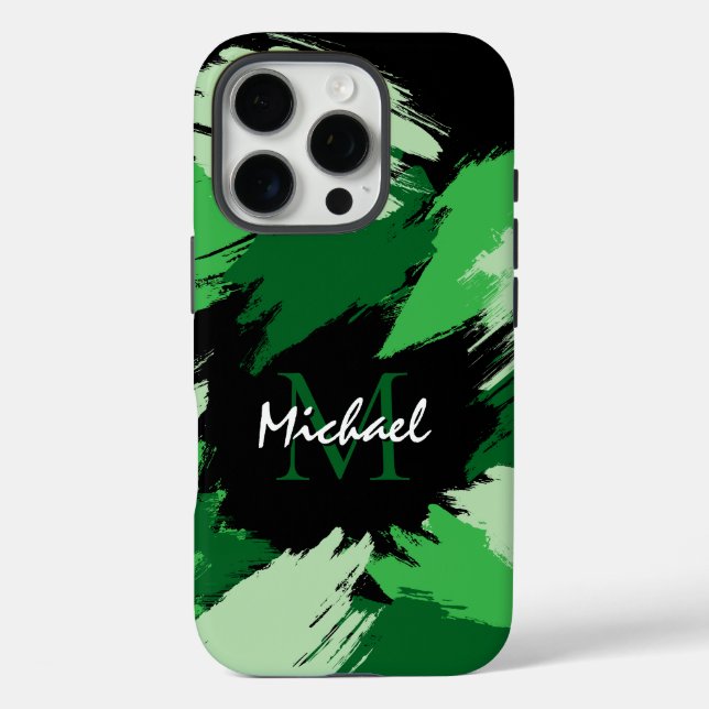 Brushstrokes shades of green name with monogram Case-Mate iPhone case (Back)