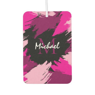 Brushstrokes shades of hot pink name with monogram air freshener