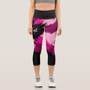 Brushstrokes shades of hot pink name with monogram capri leggings
