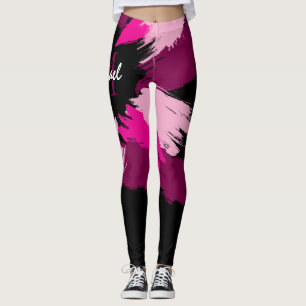 Brushstrokes shades of hot pink name with monogram leggings