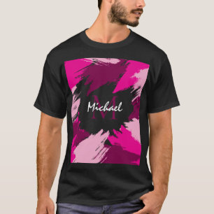 Brushstrokes shades of hot pink name with monogram T-Shirt