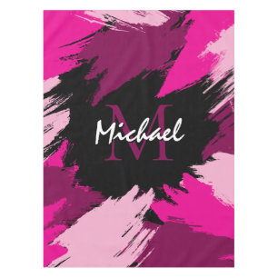 Brushstrokes shades of hot pink name with monogram tablecloth