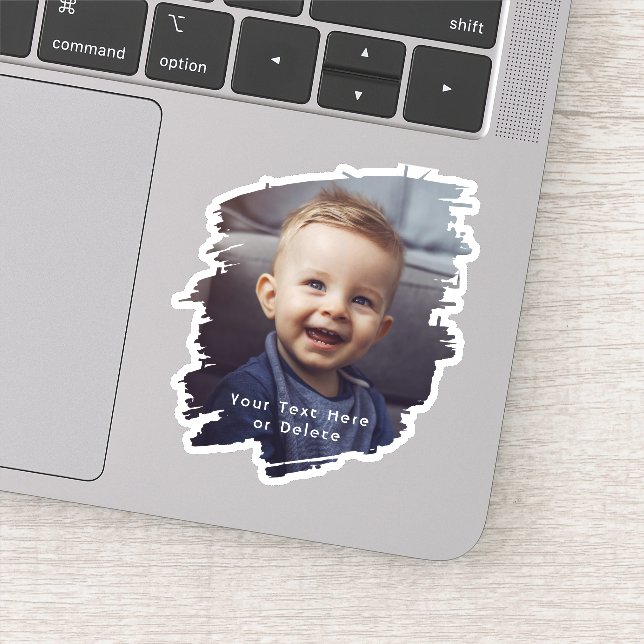 Brushstrokes & Simple White Text Cute Photo Vinyl (Detail)