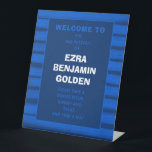 Brushstrokes Stripes Blue Bar Bat Mitzvah CUSTOM Pedestal Sign<br><div class="desc">Perfect sign for a bat mitzvah, bar mitzvah or other Jewish celebration! Hand made abstract art with loose brushstrokes for you on the front! FULLY CUSTOMIZABLE! Click on “Personalize” above to edit the text. Click "edit using design tool" to adjust the fonts, colours and placements and to delete areas if...</div>