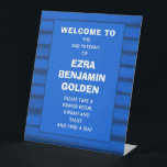 Brushstrokes Stripes Blue Bar Bat Mitzvah CUSTOM Pedestal Sign<br><div class="desc">Perfect sign for a bat mitzvah, bar mitzvah or other Jewish celebration! Hand made abstract art with loose brushstrokes for you on the front! FULLY CUSTOMIZABLE! Click on “Personalize” above to edit the text. Click "edit using design tool" to adjust the fonts, colours and placements and to delete areas if...</div>