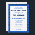 Brushstrokes Stripes Blue Custom Bar Bat Mitzvah Invitation<br><div class="desc">Perfect card to announce a bat mitzvah, bar mitzvah or other Jewish celebration! Hand made abstract art with loose brushstrokes for you on the front and back side! FULLY CUSTOMIZABLE! Click on “Personalize” above to edit the text. Click "edit using design tool" to adjust the fonts, colours and placements and...</div>