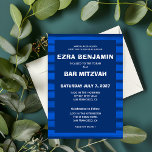 Brushstrokes Stripes Blue Custom Bar Bat Mitzvah Invitation<br><div class="desc">Perfect card to announce a bat mitzvah, bar mitzvah or other Jewish celebration! Hand made abstract art with loose brushstrokes for you on the front and back side! FULLY CUSTOMIZABLE! Click on “Personalize” above to edit the text. Click "edit using design tool" to adjust the fonts, colours and placements and...</div>