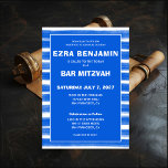 Brushstrokes Stripes Blue Custom Bar Bat Mitzvah Invitation<br><div class="desc">Perfect card to announce a bat mitzvah, bar mitzvah or other Jewish celebration! Hand made abstract art with loose brushstrokes for you on the front and back side! FULLY CUSTOMIZABLE! Click on “Personalize” above to edit the text. Click "edit using design tool" to adjust the fonts, colours and placements and...</div>