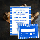 Brushstrokes Stripes Blue Custom Bar Bat Mitzvah Invitation<br><div class="desc">Perfect card to announce a bat mitzvah, bar mitzvah or other Jewish celebration! Hand made abstract art with loose brushstrokes for you on the front and back side! FULLY CUSTOMIZABLE! Click on “Personalize” above to edit the text. Click "edit using design tool" to adjust the fonts, colours and placements and...</div>