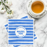 Brushstrokes Stripes Blue Custom Bar Bat Mitzvah Napkin<br><div class="desc">Perfect NAPKIN for a bat mitzvah, bar mitzvah or other Jewish celebration! Hand made abstract art with loose brushstrokes for you on the front! FULLY CUSTOMIZABLE! Click on “Personalize” above to edit the text. Click "edit using design tool" to adjust the fonts, colours and placements. THANK YOU FOR SUPPORTING INDEPENDENT...</div>