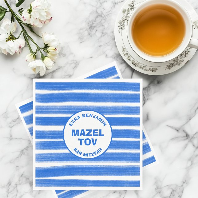 Brushstrokes Stripes Blue Custom Bar Bat Mitzvah Napkin (Brushstrokes Stripes Blue Custom Bar Bat Mitzvah MAZEL TOV Napkins
)