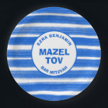 Brushstrokes Stripes Blue Custom Bar Bat Mitzvah Paper Plate<br><div class="desc">Perfect paper plate for a bat mitzvah, bar mitzvah or other Jewish celebration! Hand made abstract art with loose brushstrokes for you on the front! FULLY CUSTOMIZABLE! Click on “Personalize” above to edit the text. Click "edit using design tool" to adjust the fonts, colours and placements. THANK YOU FOR SUPPORTING...</div>